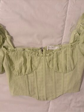 Astr The Label Puff Sleeve Corset Crop Top in Pale Lime